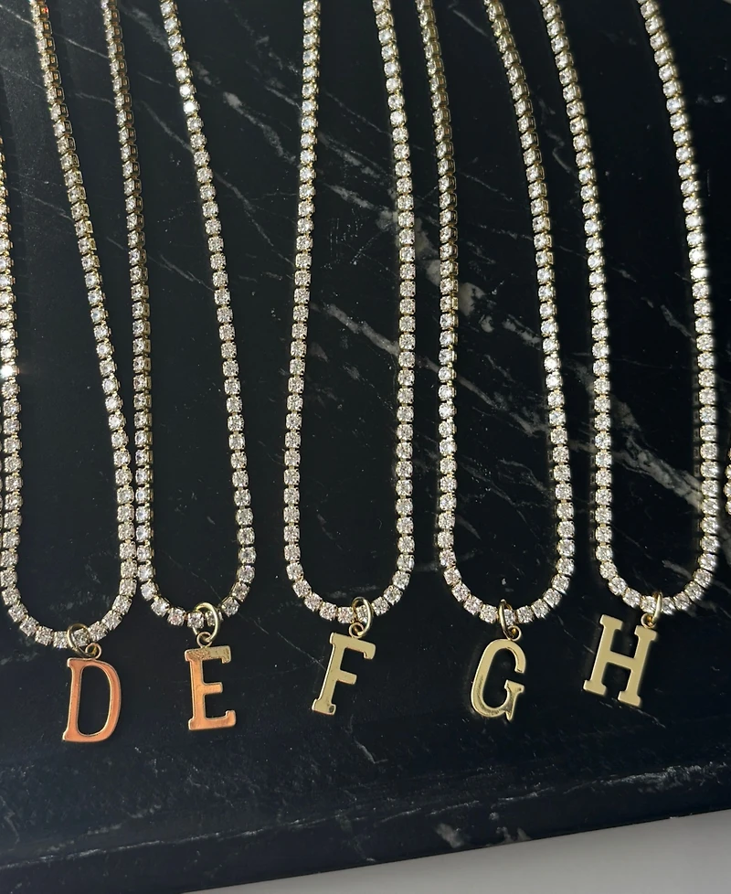 Adornia Gold Crystal Initial Charm Tennis Necklace