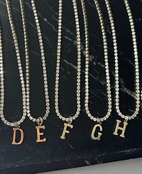 Adornia Gold Crystal Initial Charm Tennis Necklace