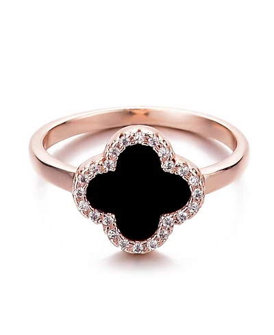 Adornia Rose Gold Cubic Zirconia Black Halo Clover Ring