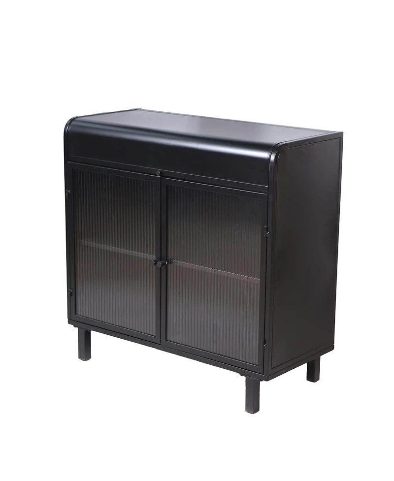 Streamdale Furniture Modern Black Sideboard Buffet with Glass Doors