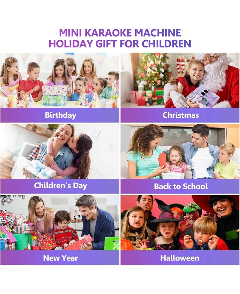 Zealsound Mini Karaoke Machine for Kids, Bluetooth Speaker with 2 Wireless Mics, Led Lights, Fun Birthday Gift for Girls & Boys, Ages 3-12+ (Purple)