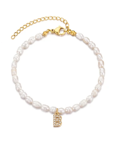 Adornia Gold Freshwater Cultivated Pearl Cubic Zirconia Letter Bracelet