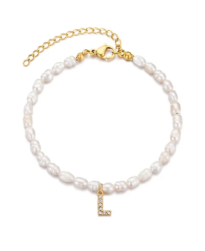 Adornia Gold Freshwater Cultivated Pearl Cubic Zirconia Letter Bracelet
