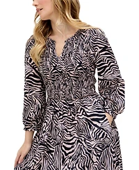 Raffya Women's Paulina Shirred Bodice Zebra Print Maxi Dress