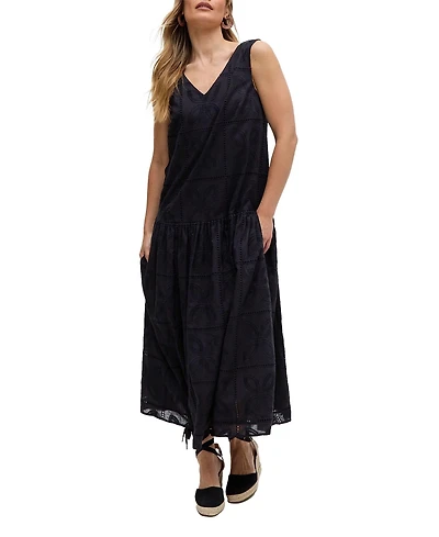 Raffya Women's Squire All Over Cut Work Drop Waist Midi Dress