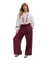 Raffya Women's Dina V-Neck Embroidered Blouse
