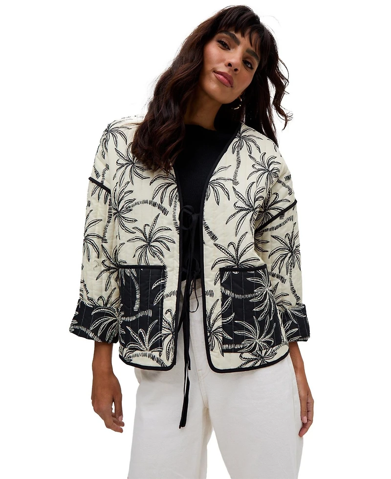 Raffya Women's Felicity Palm Print Reversible Jacket
