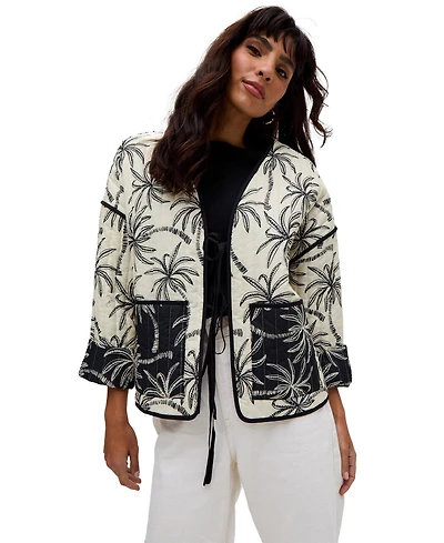 Raffya Women's Felicity Palm Print Reversible Jacket