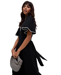 Raffya Women's Delilah V-Neck Front Tie Midi Dress