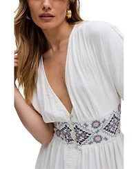 Raffya Women's Sally Ann Button Down Embroidery Maxi Dress