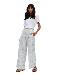 Raffya Women's Cherice Wide leg All Over Embroidered Trouser