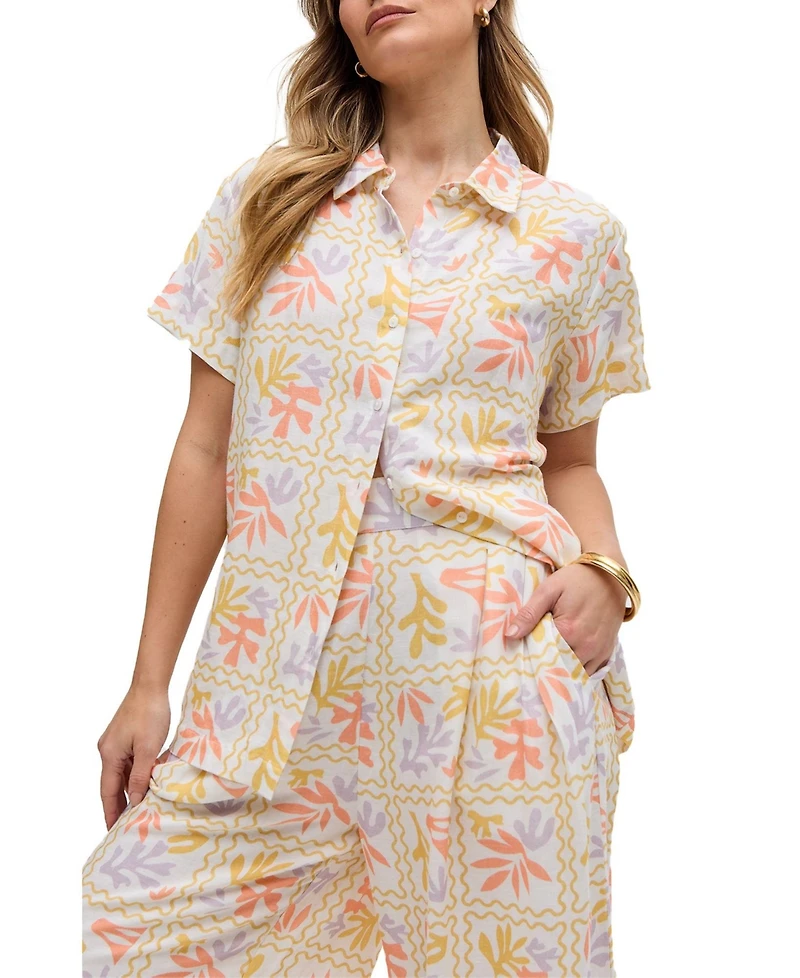 Raffya Women's Matisse Button Down Patchwork Floral Print Shirt