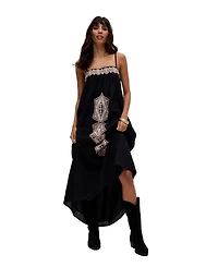 Raffya Women's Sapphire Spaghetti Strap Embroidered Maxi Dress