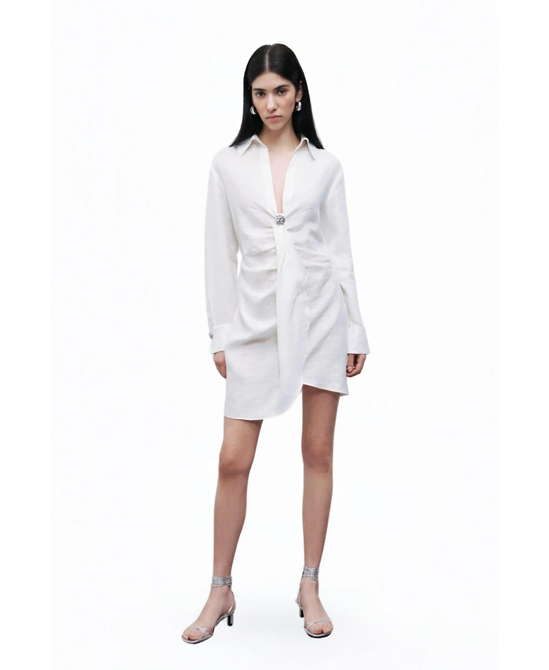 Nocturne Women's Linen Mini Dress with Accessory Detail