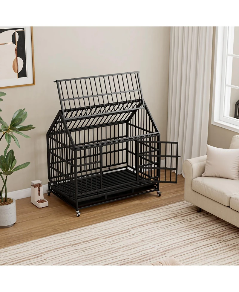 Streamdale Furniture Heavy Duty Folding Dog Crate with Wheels & Tray
