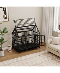 Streamdale Furniture Heavy Duty Folding Dog Crate with Wheels & Tray