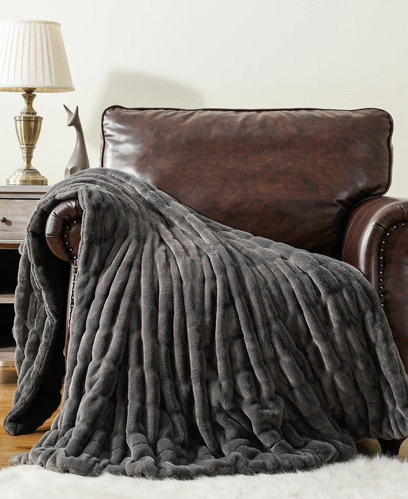 Battilo Luxurious Reversible Rabbit Faux Fur Throw, 50" x 60"