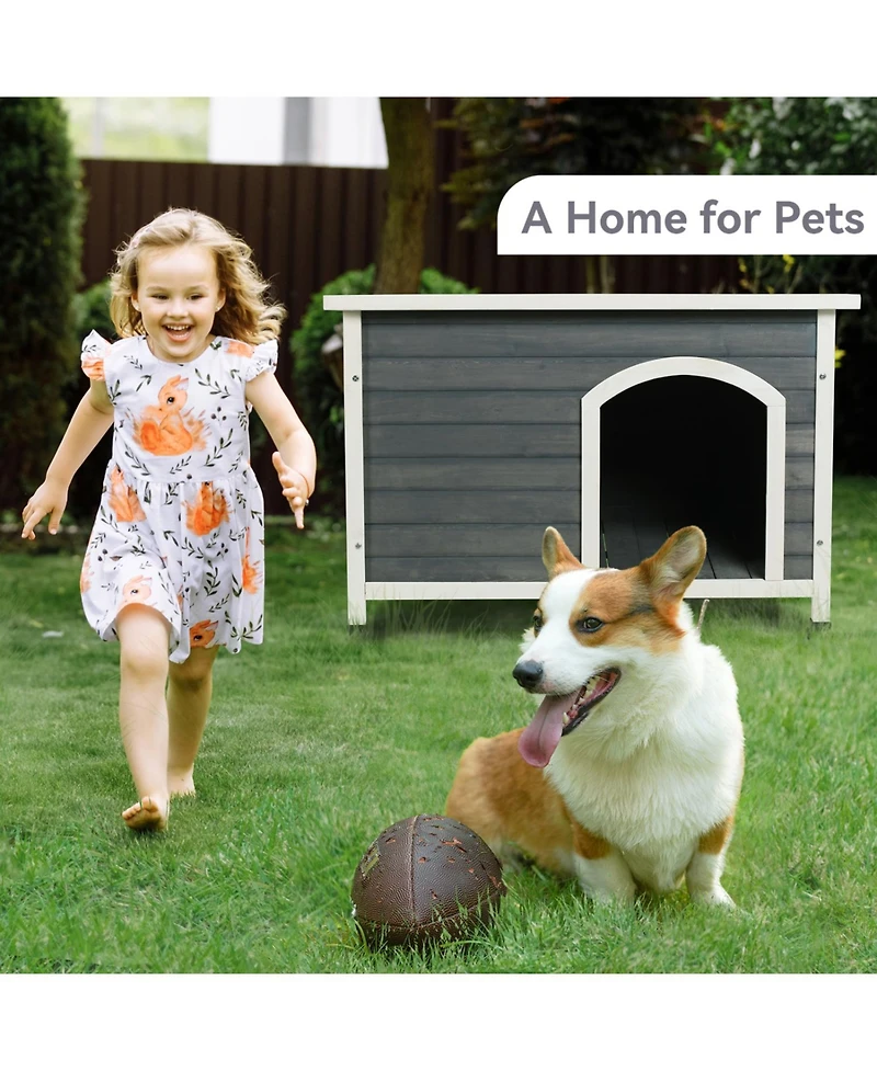 Streamdale Furniture Medium Wooden Outdoor Dog House Waterproof Roof Elevated Floor Grey