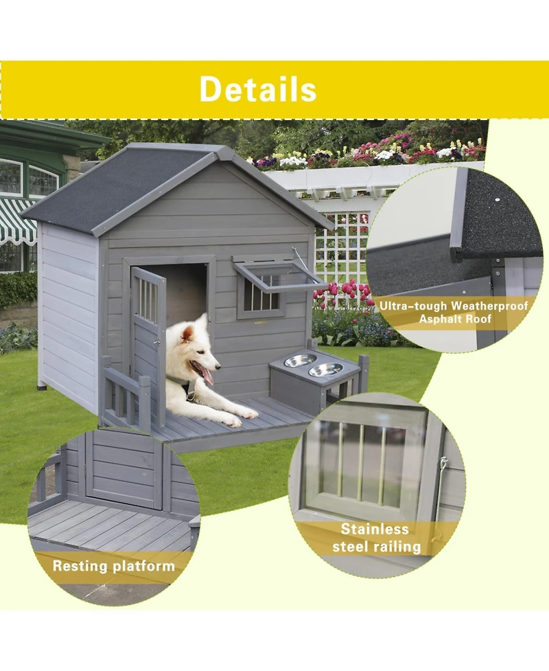 Streamdale Furniture Large Solid Wood Dog House with Terrace