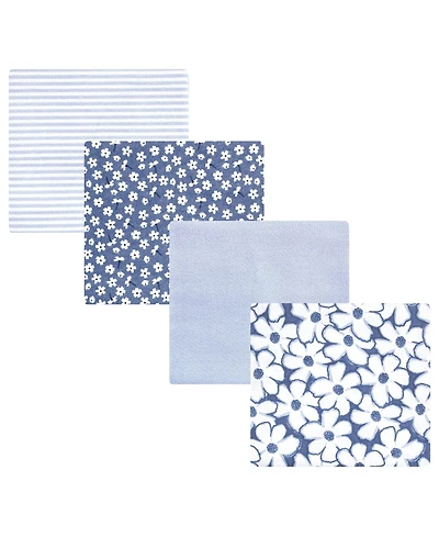 Hudson Baby Baby Girls Cotton Flannel Receiving Blankets 4pk, Blue Cosmos, One Size
