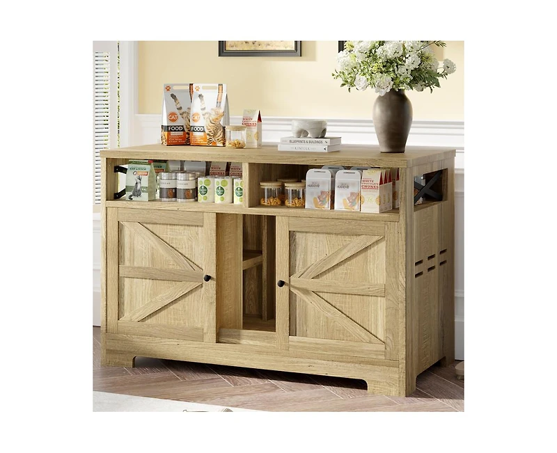 Casainc 47" Farmhouse Storage Cabinet with Double Hidden Litter Box Cat House