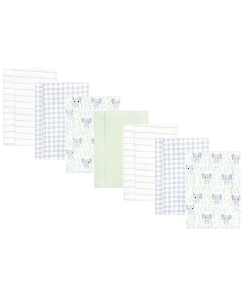 Hudson Baby Cotton Flannel Burp Cloths 7pk, Leafy Elephant, One Size