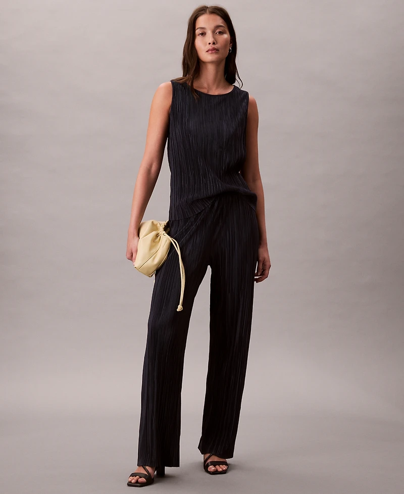 Calvin Klein Women's Plisse Pull-On Wide-Leg Pants