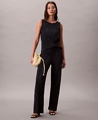 Calvin Klein Women's Plisse Pull-On Wide-Leg Pants