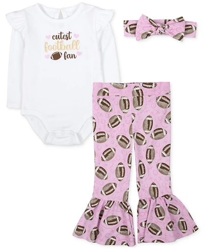 Baby Essentials Girls Cutest Football Fan Bodysuit, Headband & Flare Pants, 3 Piece Set