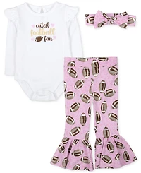 Baby Essentials Girls Cutest Football Fan Bodysuit, Headband & Flare Pants, 3 Piece Set