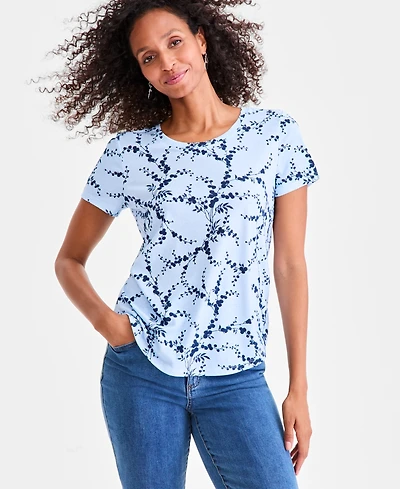 Style & Co Women's Printed Crewneck Short-Sleeve T-Shirt, Macy's Exclusive