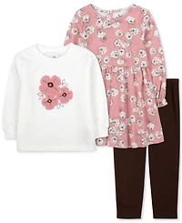 Baby Essentials Baby Girls Style Me Your Way Floral Shirt, Dress & Leggings, 3 Piece Set