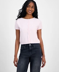 Hippie Rose Juniors' Short-Sleeve Faux-Pearl Cardigan