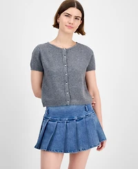 Hippie Rose Juniors' Short-Sleeve Faux-Pearl Cardigan