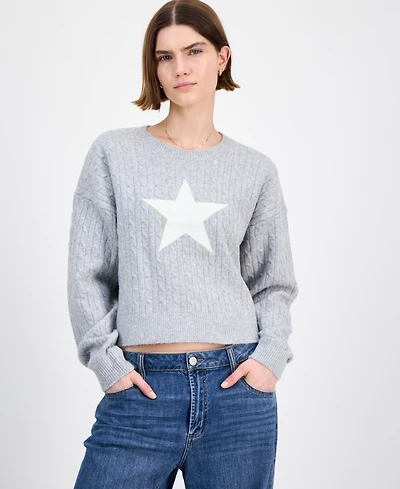 Hippie Rose Juniors' Cable-Knit Varsity Sweater