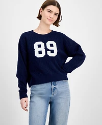 Hippie Rose Juniors' Cable-Knit Varsity Sweater