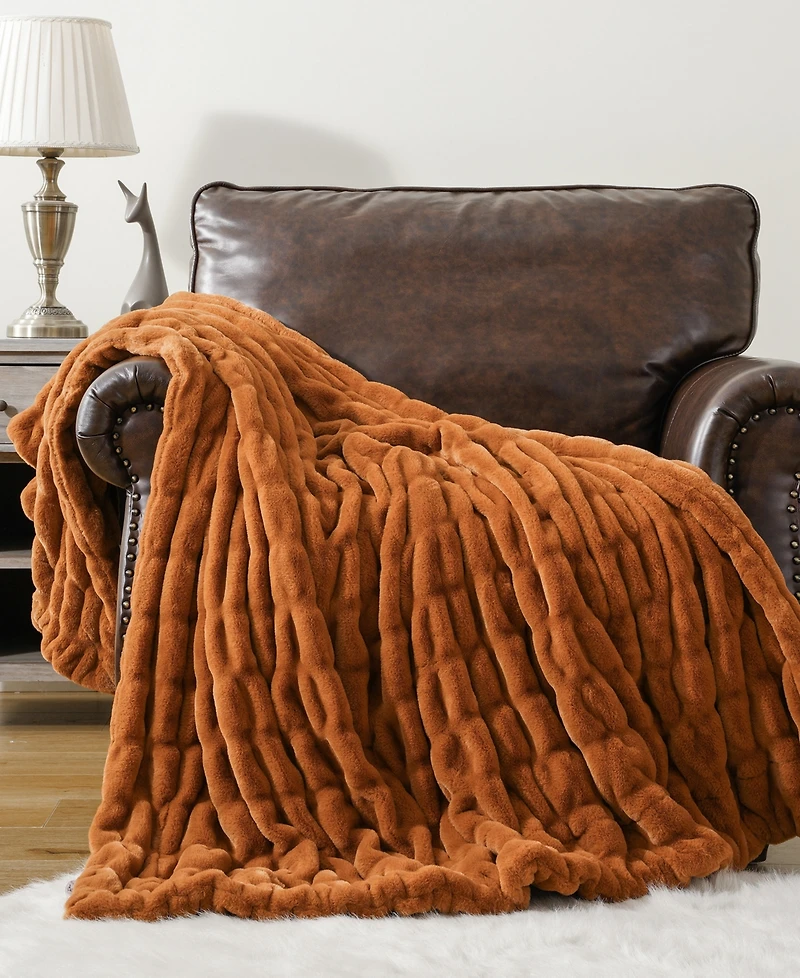Battilo Luxurious Reversible Rabbit Faux Fur Throw, 60" x 80"
