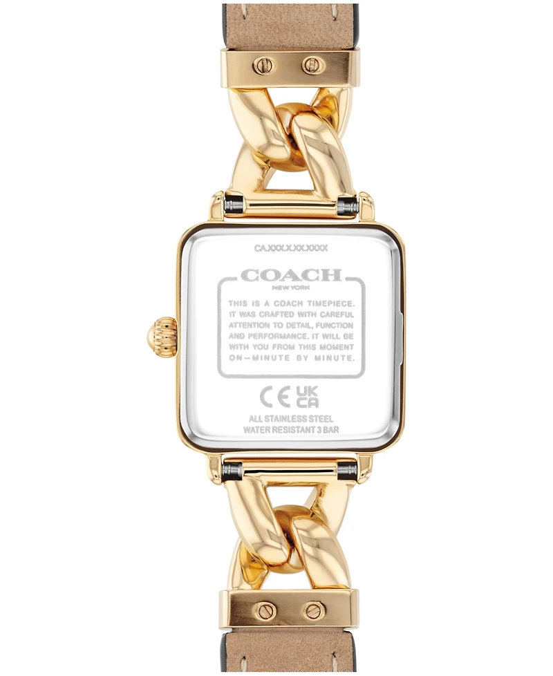 Coach Women's Cass Gold Tone Stainless Steel and Saddle Leather Calfskin Strap Watch, 22mm