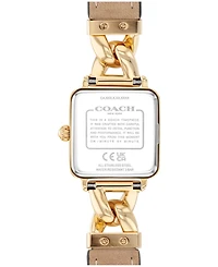 Coach Women's Cass Gold Tone Stainless Steel and Saddle Leather Calfskin Strap Watch, 22mm