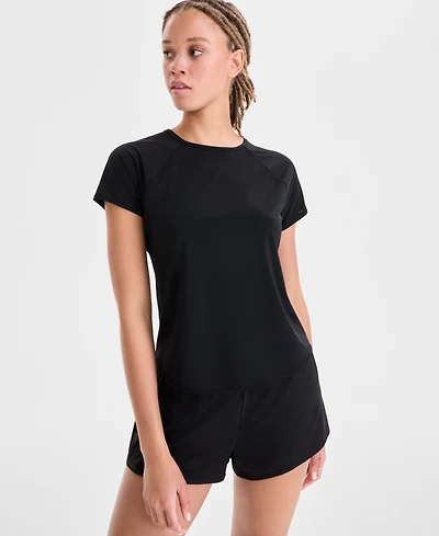 Id Ideology Women's Relaxed Crewneck Perforated T-Shirt, Macy's Exclusive