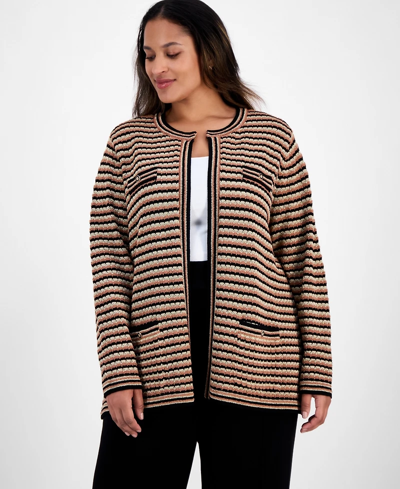 Anne Klein Plus Long-Sleeve Front-Pocket Cardigan