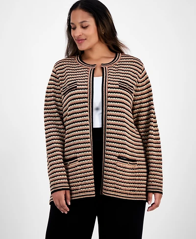 Anne Klein Plus Long-Sleeve Front-Pocket Cardigan