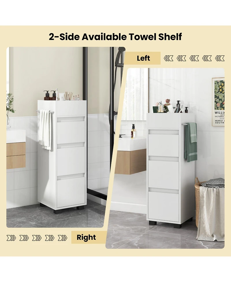 Volenca Bathroom Floor Cabinet with 3 Drawers, 4 Top Dividers and 1 Towel Rack