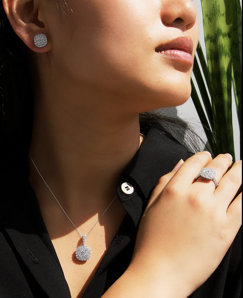 Wrapped in Love Diamond Halo Cluster Stud Earrings (2 ct. t.w.) in 14K White Gold, Exclusively at Macy's