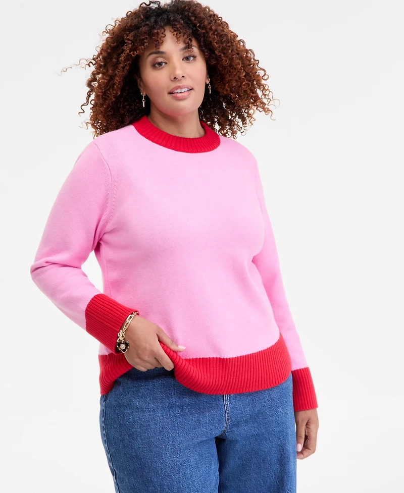 On 34th Trendy Plus Colorblocked High-Neck Sweater, Macy's Exclusive