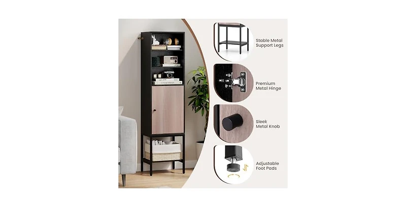 Volenca 57 Inch Bathroom Tall Cabinet with 1 Door and 4 Shelves Narrow Storage Unit with Adjustable Shelves