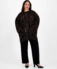 Anne Klein Plus Animal-Print Button-Front Jacket