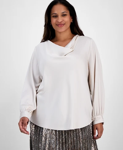 Anne Klein Plus Cowl-Neck Matte Satin Blouse