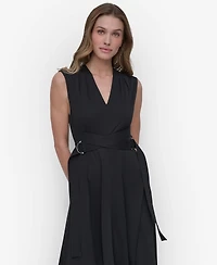 Dkny Women's V-Neck Sleeveless Belted High-Low Hem Dress