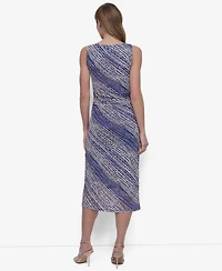 Dkny Women's Printed Ruched Sleeveless Midi Dress